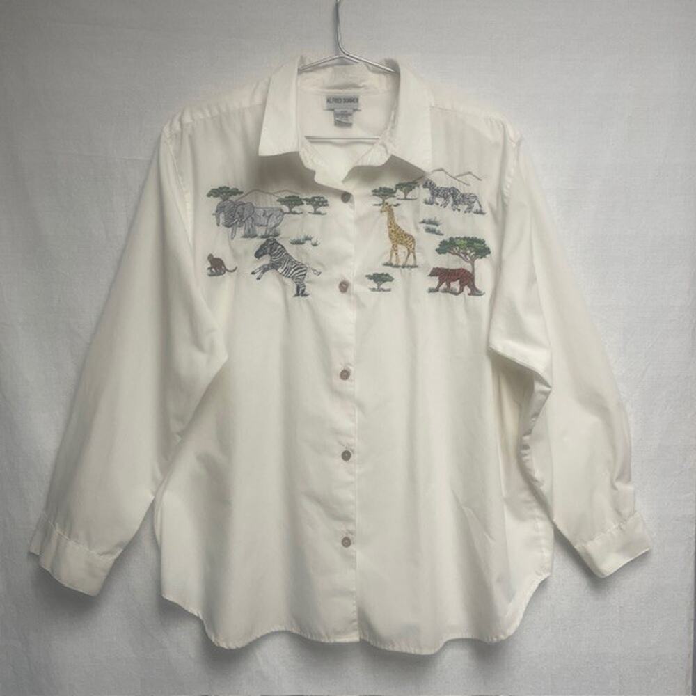 Alfred Dunner Women's Cream Shirt Featuring Embroidered Safari Animals -Size 20W